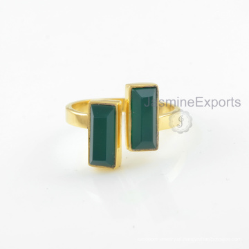 Fornecedor de atacado para anel de ônix verde, Jóias de anéis de pedras preciosas Onyx de 18k